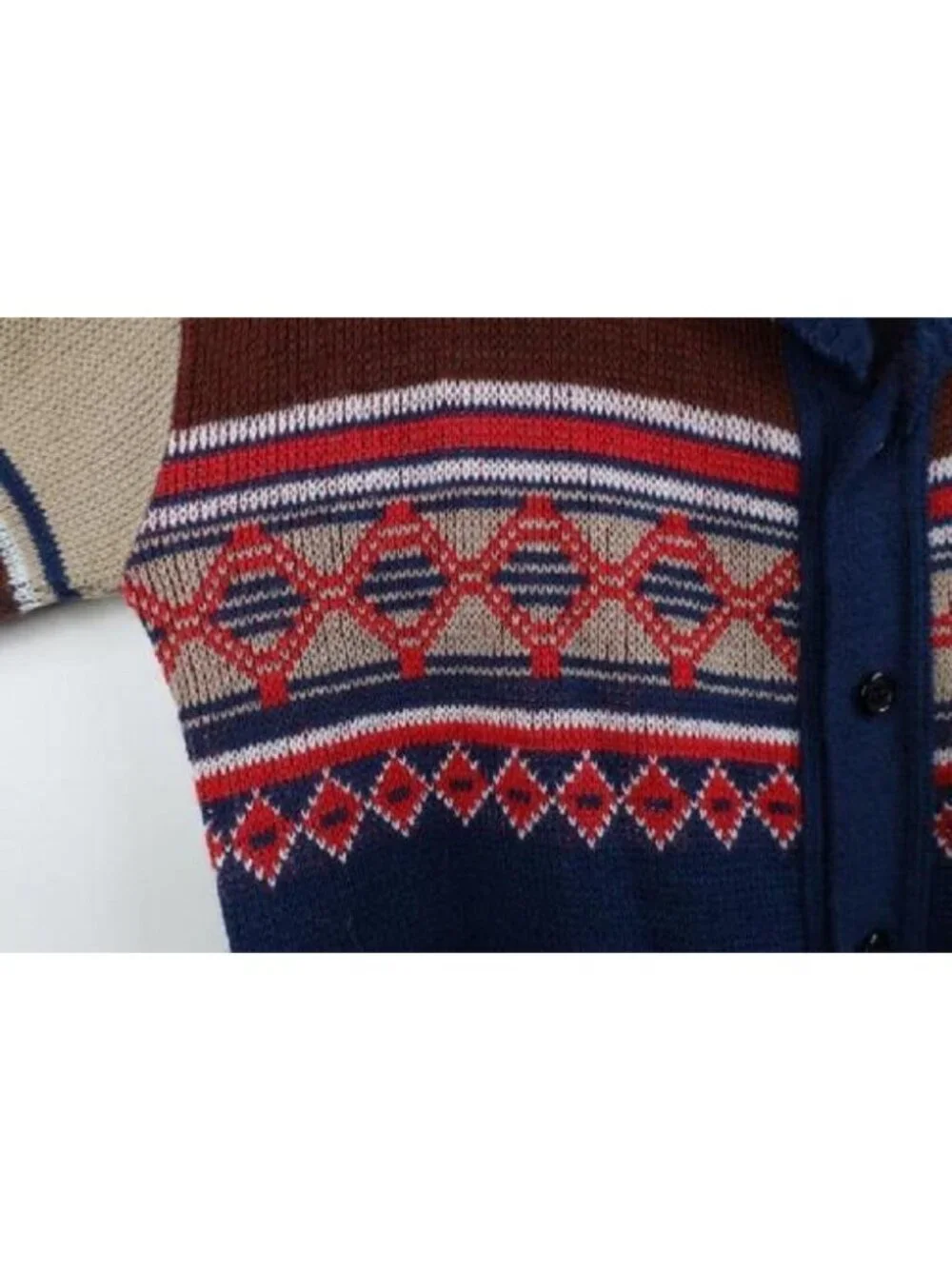 Deadastock Vintage 60s 70s Mens Large Fair Isle Knit Shawl Cardigan Sweater USA